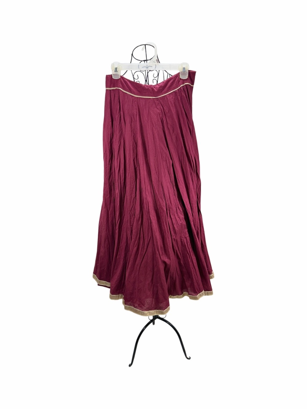 Fabindia Ghagra Maxi Skirt S/M Burgundy Gold Trim Boho NWT